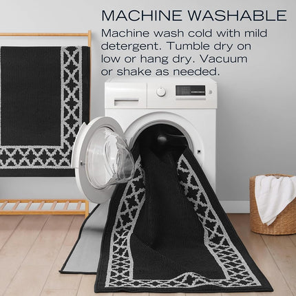 Nautica – Runner Rug | Indoor Runners for Hallways and Entry Rugs| Non-Slip and Non-Skid Entry and Kitchen Door Mat| Machine Washable Entryway Carpet Rugs | 2'2" x 3'9" | Trellis Black