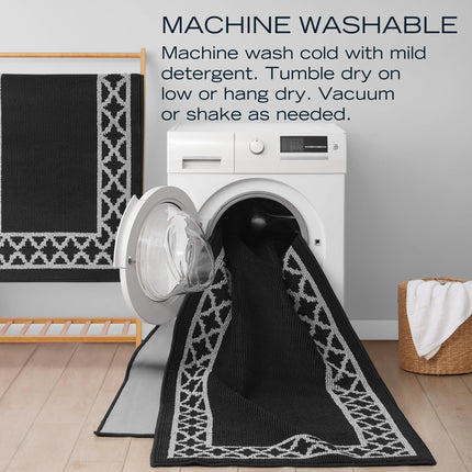 Nautica – Runner Rug | Indoor Runners for Hallways and Entry Rugs| Non-Slip and Non-Skid Entry and Kitchen Door Mat| Machine Washable Entryway Carpet Rugs | 2'2" x 3'9" | Trellis Black