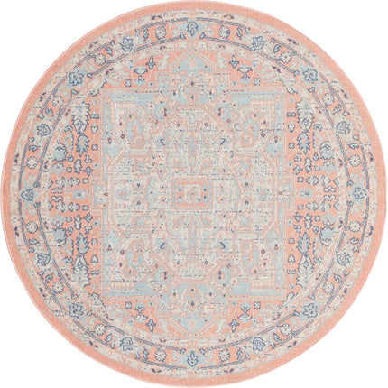 Alfombra redonda Unique Loom Whitney Collection geométrica tradicional rosa empolvado (2,13 m x 2,13 m)