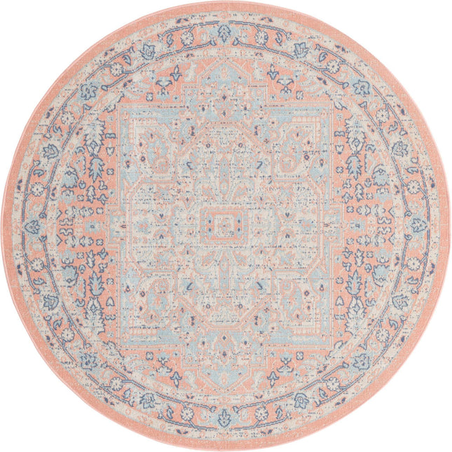 Alfombra redonda Unique Loom Whitney Collection geométrica tradicional rosa empolvado (2,13 m x 2,13 m)