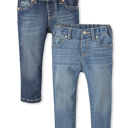 The Children's Place Jeans ajustados básicos de niña y bebé, azul lavado/índigo verdadero, paquete de 2, 2T