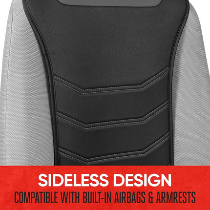 Motor Trend LuxeFit Gray Seat Covers for Cars Trucks Van SUV (2 Pack), Premium Faux Leather, Easy to Install Automotive Seat Covers with Storage Pockets, Fits Most Vehicles