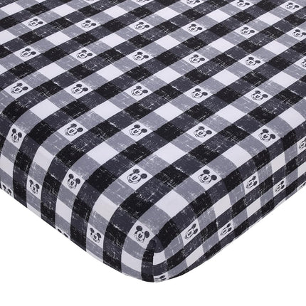 Disney Mickey Mouse - Black, White and Gray Plaid Nursery Fitted Crib Sheet