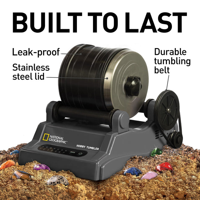 National Geographic Hobby Rock Tumbler Kit - Rock Polisher for Kids & Adults, Noise-Reduced Barrel, Grit, 2.5 Pounds Raw Gemstone & Jasper Mix, Great STEM Hobby Kit