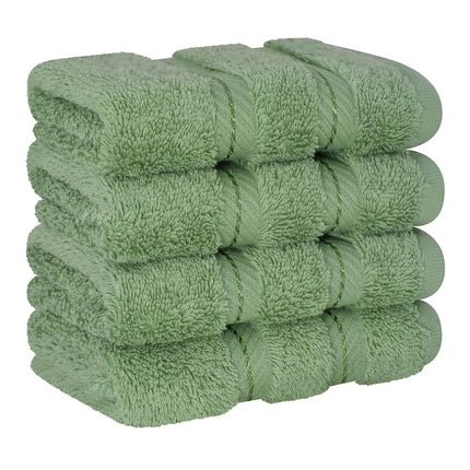 American Soft Linen Luxury Washcloths for Bathroom, 600 GSM 100% Cotton 4 Piece Turkish Wash Cloth Set, 13x13 in Soft Rags for Body and Face, Sage Green Washcloths