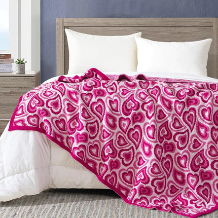 Elegant Comfort Valentine's Day Knit Throw Blanket, Pink Wild Hearts Super Soft Cozy Fluffy Warm Throw Blankets for Couch, Sofa, Chair, Bed, Camping, Picnic, Travel Lightweight Bed Blanket (50" x 70")
