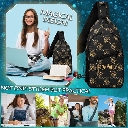 Get Trend Children's Shoulder Bag Multi-Pocket Bags Youth Travel Accessory with Adjustable Strap Gift for Children, Black Harry Potter, 27x19x8cm