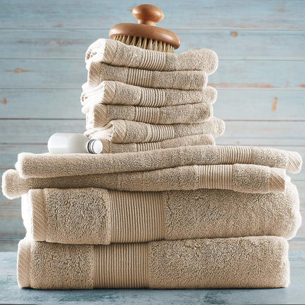 Hearth & Harbor 100% Ring Spun Cotton Bath Towels for bathroom - Luxury Bathroom Towels - Soft & Highly Absorbent Bath Towels Set, 10 Piece Set (2 Bath Towels, 2 Hand Towels, 6 Washcloths) - Cream