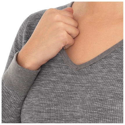 Top de pijama térmico de microcuadros con cuello en V Fruit of the Loom para mujer, gris jaspeado, 8XL
