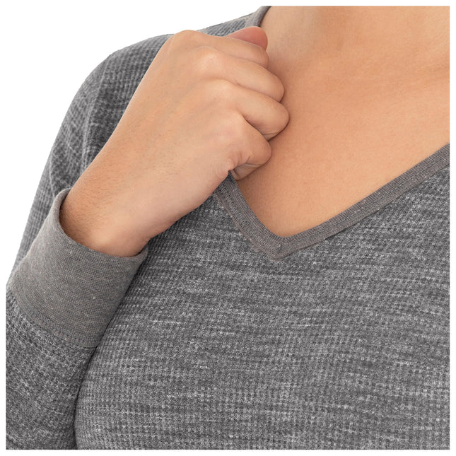 Fruit of the Loom Women's Micro Waffle Thermal V-Neck Pajama Top, Smoke Heather, 8X
