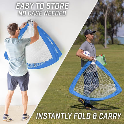 GoSports Team Tone 4 ft x 3 ft Portable Soccer Goals for Kids - Set of 2 Pop Up Nets for Backyard - Royal Blue