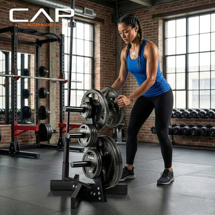 Cap Barbell Olympic Plate Tree Storage Rack for Weights and Bar, Yellow