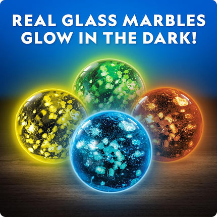 National Geographic Glowing Marble Run – 150 Piece Construction Set with 30 Glow in the Dark Glass Marbles, Mesh Storage Bag, Great Creative STEM Toy for Girls and Boys