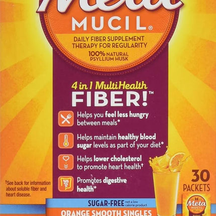 Metamucil - MultiHealth Fiber Singles Orange Smooth Sugar-Free - 30 x .21 Ounce Packets