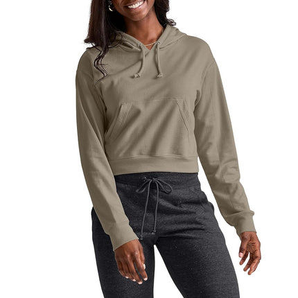 Sudadera con capucha corta Hanes para mujer, tejido de rizo francés, orégano jaspeado, talla grande