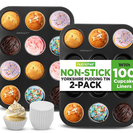 Nutrichef Muffin Trays Cupcake Tray 12 Cup, 2 Pack