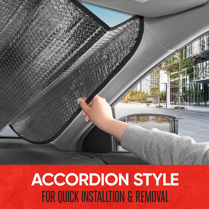 Motor Trend Front Windshield Sun Shade - Jumbo Accordion Folding Auto Sunshade for Car Truck SUV - Blocks UV Rays Sun Visor Protector - Keeps Your Vehicle Cool - 66 x 27 Inch (Black)