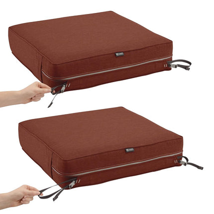 Classic Accessories Montlake FadeSafe Coussin de siège de patio carré - 12,7 cm d'épaisseur - Coussin de patio extérieur robuste avec envers résistant à l'eau, rouge henné chiné, 63,5 cm L x 63,5 cm P x 12,7 cm É (62-020-HHENNA-EC)