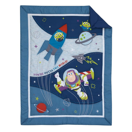 Disney Toy Story Outta This World Blue and Gray 3 Piece Nursery Crib Bedding Set - Comforter, Fitted Crib Sheet, and Crib Skirt, Navy (4763276P)
