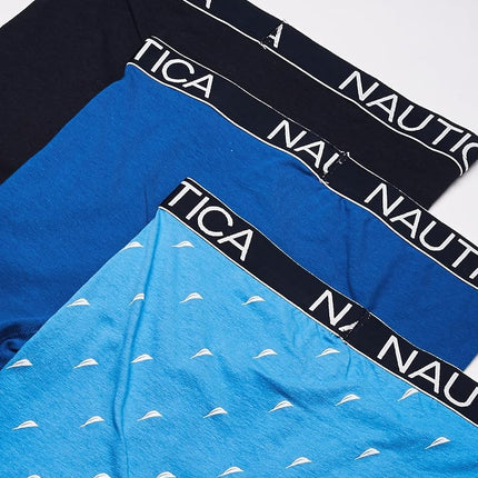Nautica Men's 3-Pack Classic Cotton Stretch Boxer Briefs, Peacoat/Sea Cobalt/Sail Printaero Blue, L