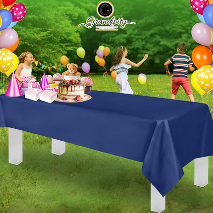 Navy Blue 12 Pack Premium Disposable Plastic Tablecloth 54 Inch. x 108 Inch. Rectangle Table Cover By Grandipity