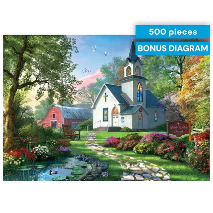 Buffalo Games - Dominic Davison - Little White Chapel - 500 Piece Jigsaw Puzzle for Adults Challenging Puzzle Perfect for Game Nights - Finished Puzzle Size is 21.25 x 15.00