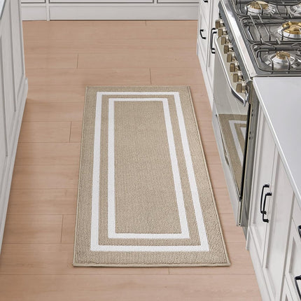 Nautica – Runner Rug | Indoor Runners for Hallways and Entry Rugs| Non-Slip and Non-Skid Entry and Kitchen Door Mat| Machine Washable Entryway Carpet Rugs |2'2" x 6'| Double Border Beige