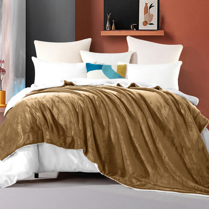 Elegant Comfort Ultra Soft Reversible Flannel Sherpa Blanket - Cozy Silky Fleece Throw for Couch, Bed - Plush Fuzzy Warm Winter Blanket for Gift, Twin XL, Taupe