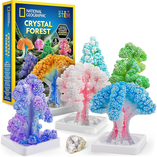 NATIONAL GEOGRAPHIC Craft Kits for Kids - Crystal Growing Kit, Grow 6 Crystal Trees in Just 6 Hours, Educational Craft Kit with Art Supplies, Geode Specimen & STEM Learning Guide