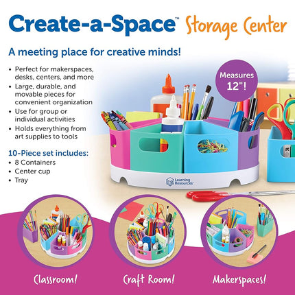 Learning Resources Create-a-Space Storage Centre (Pastel), Stationery Storage Organiser, Ideal for Classroom & Home, Wipe Clean Plastic, 10 Piece Set