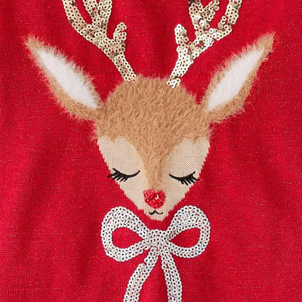The Children's Place Girls' Long Sleeve Sweater Dress, Classic Red Reindeer, X-Large