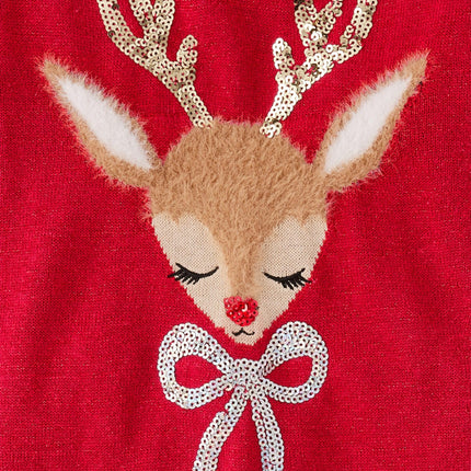 The Children's Place Girls' Long Sleeve Sweater Dress, Classic Red Reindeer, X-Small