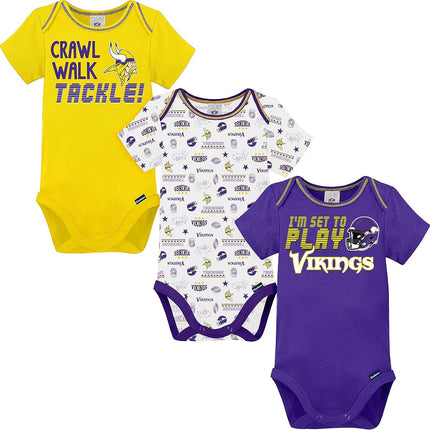 NFL Minnesota Vikings Boys 20183 Pack Short Sleeve Variety Bodysuit, Purple, 0-3 Months