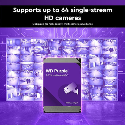 WD Purple 2TB Surveillance 3.5" Internal Hard Drive, AllFrame Technology, 180BT/yr, 64MB Cache, 3 Year Warranty