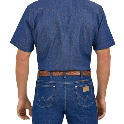 Wrangler Denim Short Sleeve Snap Shirt, Blue, XL Tall