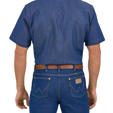 Camisa de trabajo Wrangler Western Cowboy Cut de manga corta con dos bolsillos para hombre, azul, XXL