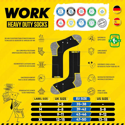 SOXCO 10 Pairs Men’s Work Socks, Black Crew Length | DRI-WIK Moisture Wicking Technology | Reinforced Heel & Toe 6/10 Pairs, Black (10 Pairs), X-Large