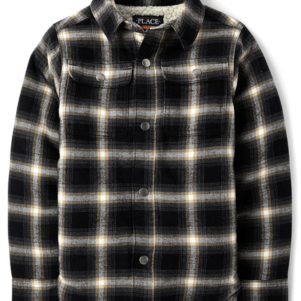 Shacket doublé en sherpa de tous les jours The Children's Place pour garçons, carreaux noirs, TG