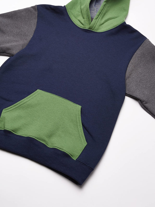 Fruit of the Loom Boys' Fleece Hoodie Sweatshirt, Ghost Game Green/Charcoal Heather/Times Square Navy Stripe, 2X-Large