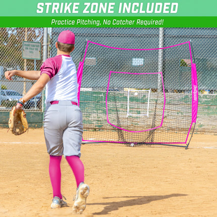GoSports 7x7 ft Baseball & Softball Batting & Pitching Net with Strike Zone – Available in Team Colors - Pink