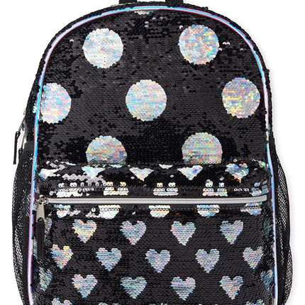 The Children's Place Unisex-Child Preschool Elementary Backpack For Boys Girl, Metallic Black Sequin Dot, One Size, Preschool Elementary Backpack for Boys Girl