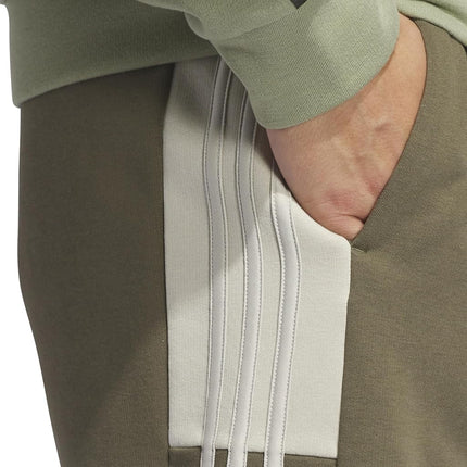 adidas Men's Essentials 3-Stripes Fleece Color Block Shorts, Olive Strata/Putty Grey, X-Large Tall