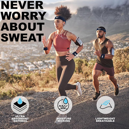Juego de 3 piezas de sudaderas atléticas unisex - Diadema de entrenamiento de 2,25 pulgadas y muñequeras de 3,25 pulgadas con tecnología Stay Dry, tela de rizo que absorbe la humedad | Accesorios de fitness de calidad para una comodidad activa - Reebok