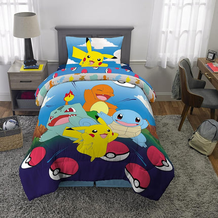 Parure de lit Franco super douce avec couette et draps, 4 pièces taille jumeau, Pokémon (les motifs peuvent varier)