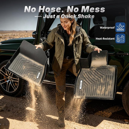 Alfombrillas OEDRO compatibles con Ford F-250/F-350 Super Duty Crew Cab 2017-2025 con asiento de banco en la 1.ª fila, con caja de almacenamiento, revestimientos de suelo TPE negros a medida para todo tipo de clima