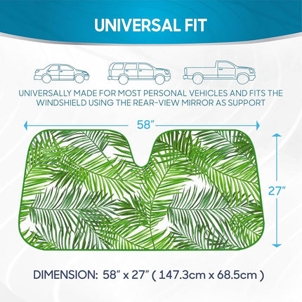 BDK Tropical Leaves Auto Windshield Sun Shade for Car SUV Truck - Balmy Fern - Double Bubble Foil Jumbo Folding Accordion - AS-768