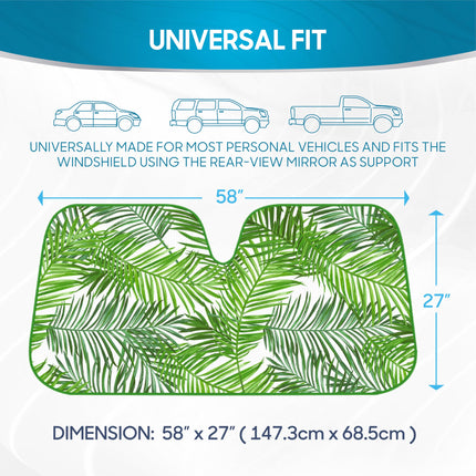 BDK Tropical Leaves Auto Windshield Sun Shade for Car SUV Truck - Balmy Fern - Double Bubble Foil Jumbo Folding Accordion - AS-768