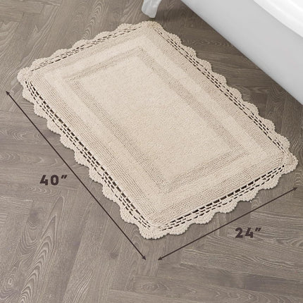 Laura Ashley Crochet Cotton 24x40 Bath Rug, Linen