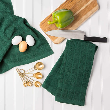 DII Windowpane Dishtowel Set, Cotton, Dark Green Solid, 16x26