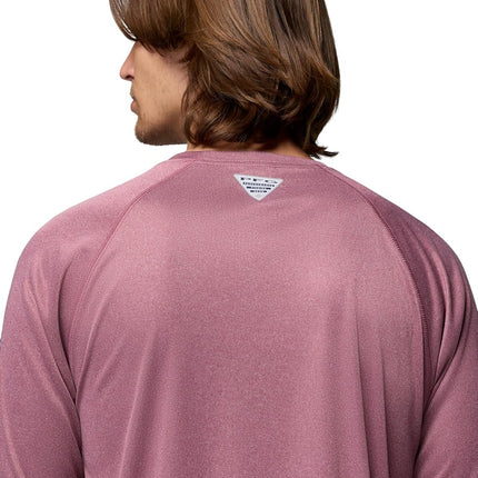 Columbia Mens PFG Terminal Tackle Long Sleeve Shirt, Antique Mauve Heather/Nocturnal Logo, Medium